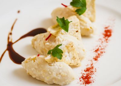 Tofu and potato quenelles - Origin Galapagos Cruise